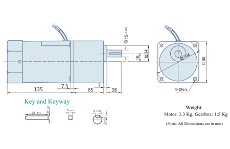 180 Watt : AC Geared Motor With Lead Wires