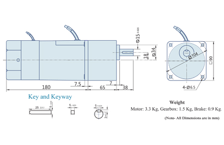 180 Watt : AC Geared Motor With Lead Wires