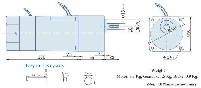 180 Watt : AC Geared Motor With Lead Wire