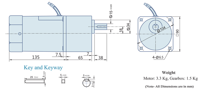 180 Watt : AC Geared Motor With Lead Wires