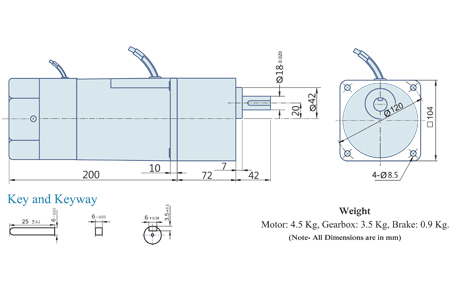 200 Watt : AC Geared Motor With Lead Wires