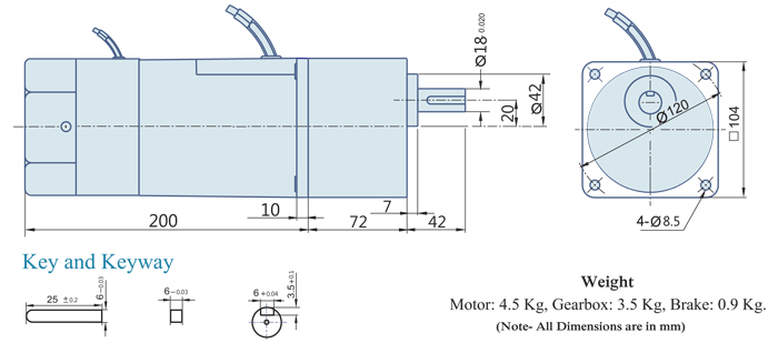 200 Watt : AC Geared Motor With Lead Wire