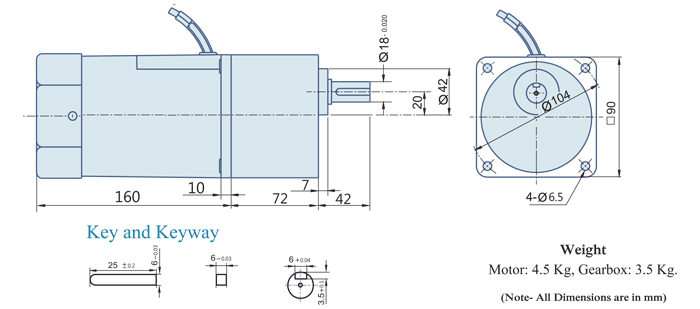 200 Watt : AC Geared Motor With Lead Wires