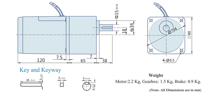 40 Watt : AC Geared Motor With Lead Wires