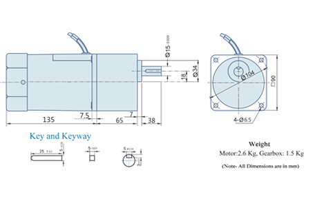 40 Watt : AC Geared Motor With Lead Wires