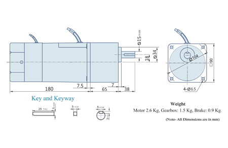 60 Watt : AC Geared Motor With Lead Wires