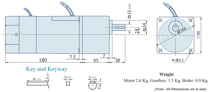 60 Watt : AC Geared Motor With Lead Wire