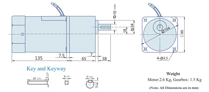 60 Watt : AC Geared Motor With Lead Wires