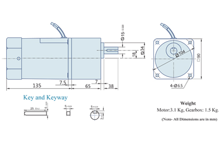 90 Watt : AC Geared Motor With Lead Wires