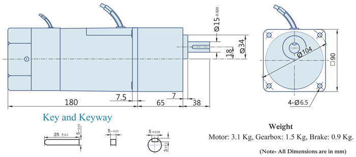 90 Watt : AC Geared Motor With Lead Wire